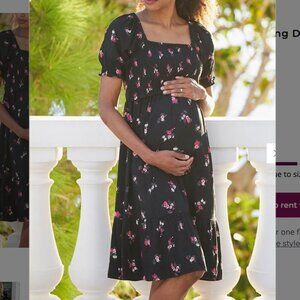 Seraphine Black Floral Shirred Maternity & Nursing Dress